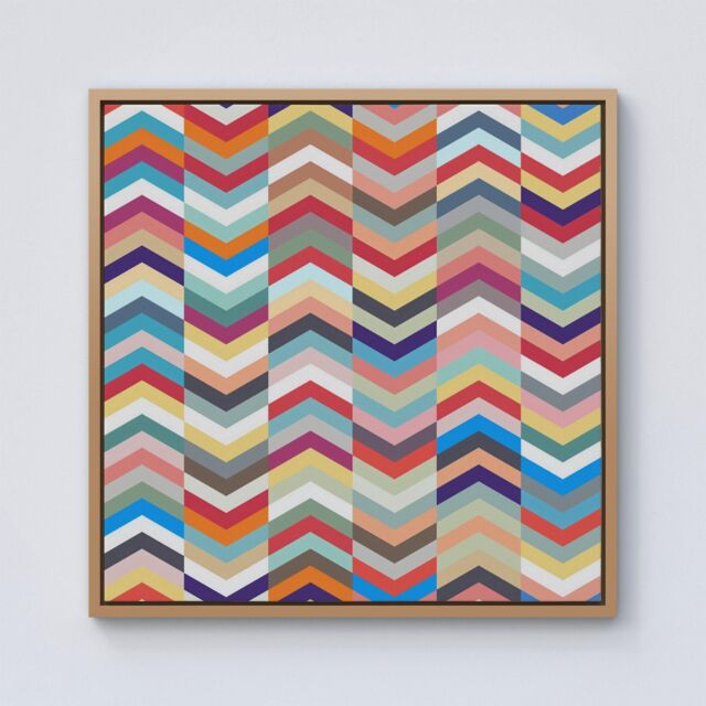 Warren Reed - Designer Geometric Multi Colored Chevron Pattern Framed Canvas in Light Brown - Size: w10 inch x h10 inch - image 1