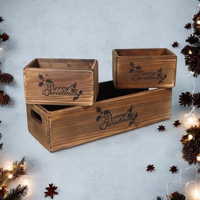"Minster ""Merry Christmas"" - Wooden Boxes (Set of 3) in Brown - Size: 1 Pack" - image 1