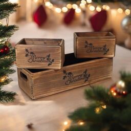 "Minster ""Merry Christmas"" - Wooden Boxes (Set of 3) in Brown - Size: 1 Pack" - thumbnail 2