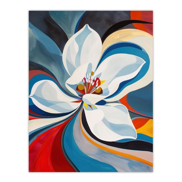 "Artery8 Lily Flower Blue Red Orange Abstract Floral Wall Art Print - Size: W18"" x H24""" - image 1