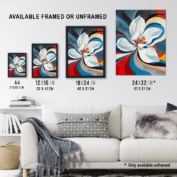 "Artery8 Lily Flower Blue Red Orange Abstract Floral Wall Art Print - Size: W18"" x H24""" - thumbnail 3