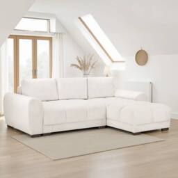 Furnishings For Less UK Zura Cream Fabric Large 3 Seater L Shaped Universal Corner Sofa Bed