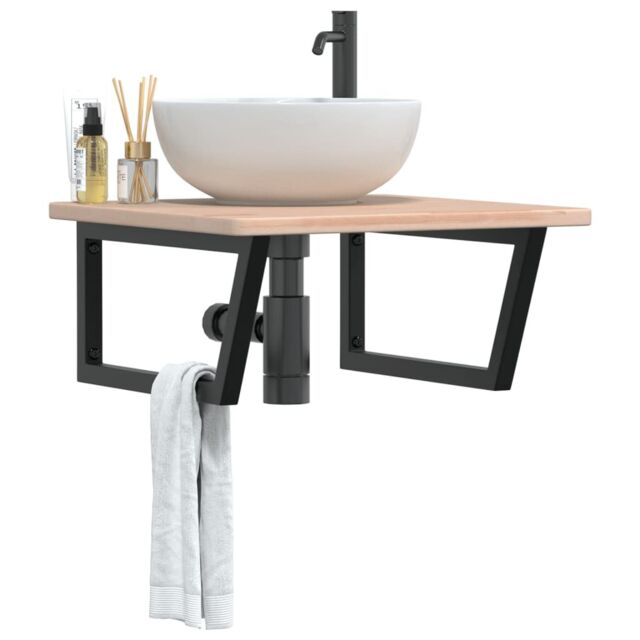 Berkfield Home Basin Shelf Wall Mounted Steel & Solid Wood Oak in Brown - image 1