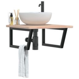 Berkfield Home Basin Shelf Wall Mounted Steel & Solid Wood Oak in Brown - thumbnail 1