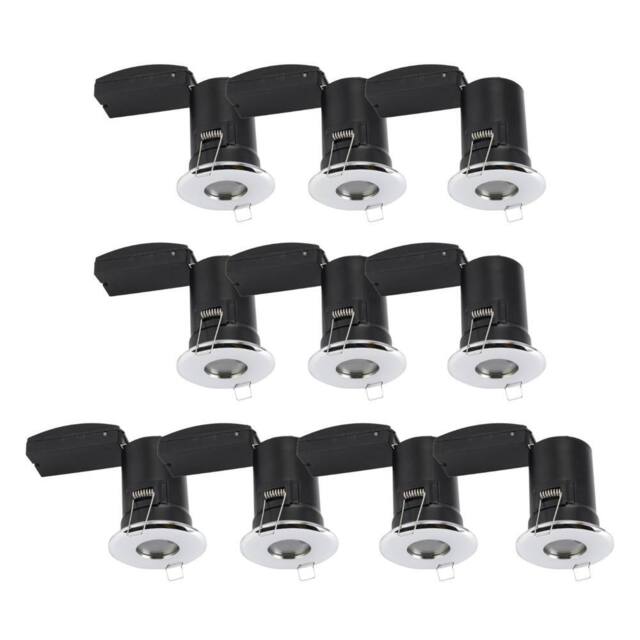 First Choice Lighting Set of 10 - Chrome IP65 Bathroom Recessed Fire Rated Downlights in Silver - image 1