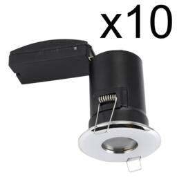 First Choice Lighting Set of 10 - Chrome IP65 Bathroom Recessed Fire Rated Downlights in Silver - thumbnail 2