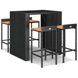 Berkfield Home 5 Piece Garden Bar Set Black Poly Rattan& Solid Wood Acacia - thumbnail 2