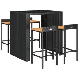 Berkfield Home 5 Piece Garden Bar Set Black Poly Rattan& Solid Wood Acacia - thumbnail 3
