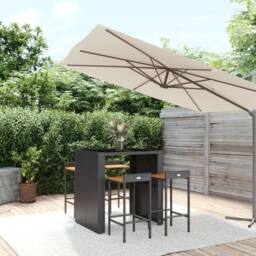 Berkfield Home 5 Piece Garden Bar Set Black Poly Rattan& Solid Wood Acacia - thumbnail 1