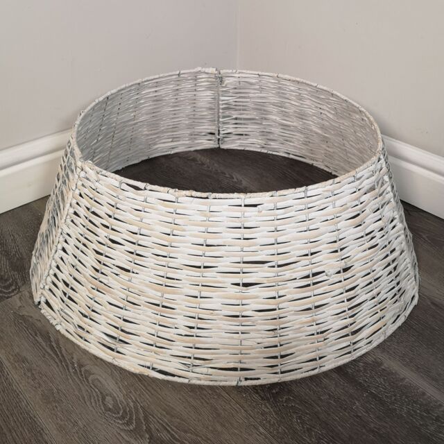 Samuel Alexander 48/70cm KD Willow Christmas Tree Skirt Wicker Rattan- Large White Wash - image 1