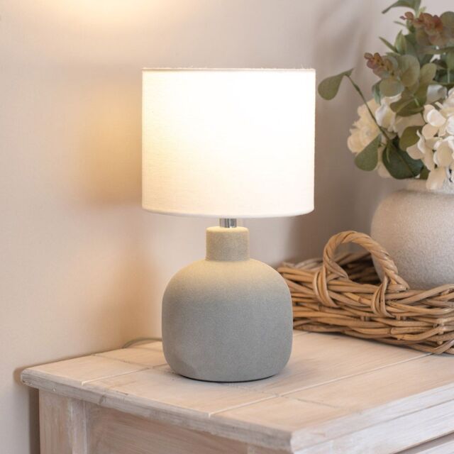 ValueLights Chelsea Natural Linen Shade Hand Finished Sandblast Ceramic Table Lamp with Bulb in Grey - image 1