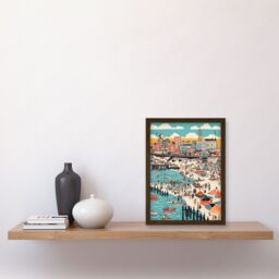 Artery8 Brighton Beach Warm Summer Day Colourful Scene Artwork Framed Wall Art Print A4 in Brown - thumbnail 2