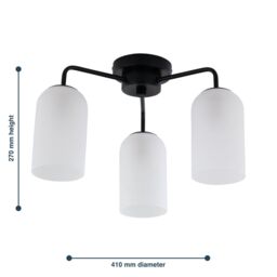 First Choice Lighting Victoria - Black Semi Flush Ceiling Light with Frosted Glass Shade - thumbnail 4