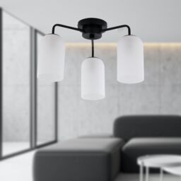 First Choice Lighting Victoria - Black Semi Flush Ceiling Light with Frosted Glass Shade - thumbnail 2