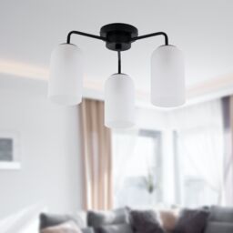 First Choice Lighting Victoria - Black Semi Flush Ceiling Light with Frosted Glass Shade - thumbnail 3