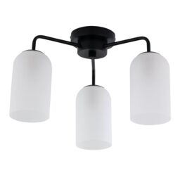 First Choice Lighting Victoria - Black Semi Flush Ceiling Light with Frosted Glass Shade - thumbnail 1