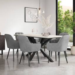 More4Homes Juno White marble Ceramic Dining Table & 6 Anika Velvet Chairs in Grey