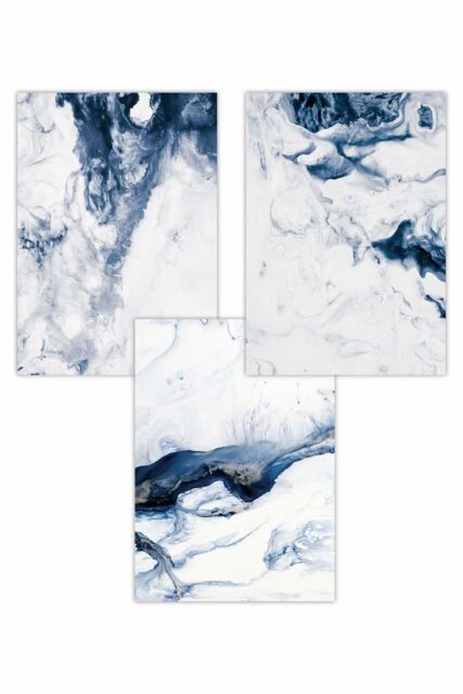 ARTZE Set of 3 Navy Blue Abstract Ocean Waves Art Posters - Size: W50 cm x H70 cm - image 1