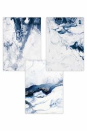 ARTZE Set of 3 Navy Blue Abstract Ocean Waves Art Posters - Size: W50 cm x H70 cm - thumbnail 1