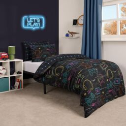 OHS Gaming Duvet Cover Bedding Set Kids Reversible Quilt in Black - Size: Single - thumbnail 1