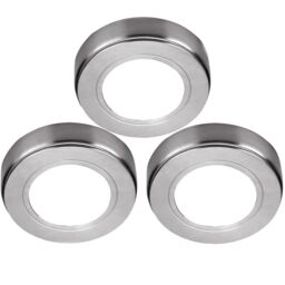 Loops 3x CHROME Round Surface or Flush Under Cabinet Kitchen Light Kit - 240V Mains Powered - Natural White LED - thumbnail 5