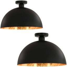Berkfield Home Ceiling Lamps 2 pcs Black & Gold Semi-spherical E27 - thumbnail 2