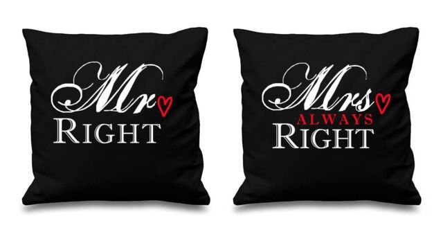 "60 SECOND MAKEOVER Mr Right Mrs Always Right Black Cushion Covers 16"" x 16"" Couples Cushions Valentines Wedding Anniversary Bedroom Decorat"