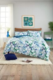 Deyongs Bows Print 200 Thread Count Cotton Rich Duvet Cover Set - Easycare Soft Bedding - 1846 in Blue - Size: King - thumbnail 1
