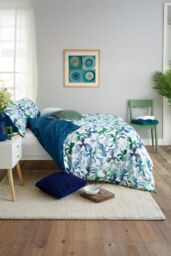 Deyongs Bows Print 200 Thread Count Cotton Rich Duvet Cover Set - Easycare Soft Bedding - 1846 in Blue - Size: King - thumbnail 2