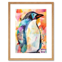 "Artery8 Wall Art Print Polygon Colour Penguin Folk Artwork Framed 9X7 Inch in Beige - Size: W7"" x H9""" - thumbnail 1