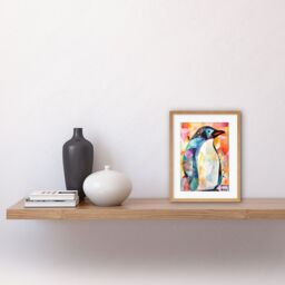 "Artery8 Wall Art Print Polygon Colour Penguin Folk Artwork Framed 9X7 Inch in Beige - Size: W7"" x H9""" - thumbnail 2