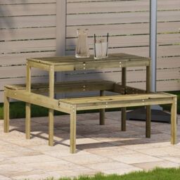 Berkfield Home Picnic Table 110x134x75 cm Impregnated Wood Pine in Brown - Size: 110 x 134 x 75 cm