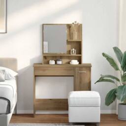 Berkfield Home Beautiful Dressing Table with Mirror Artisan Oak 86.5x35x136 cm in Brown