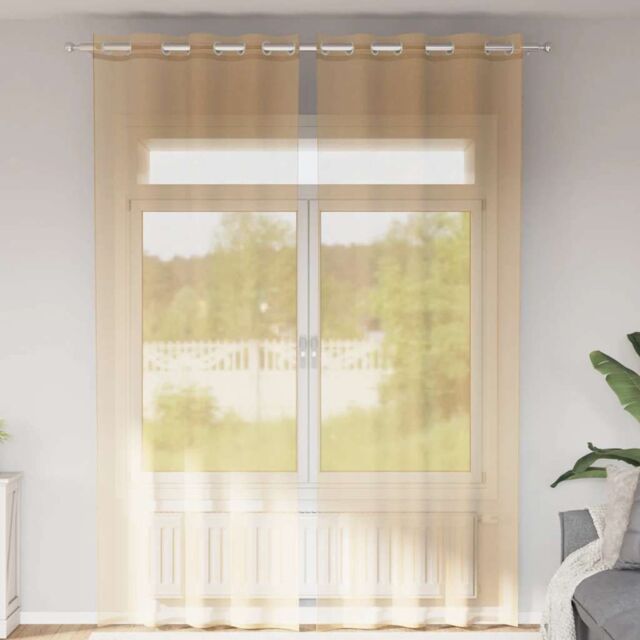 Berkfield Home Voile Curtains with Grommets 2 pcs Sand in Brown - image 1