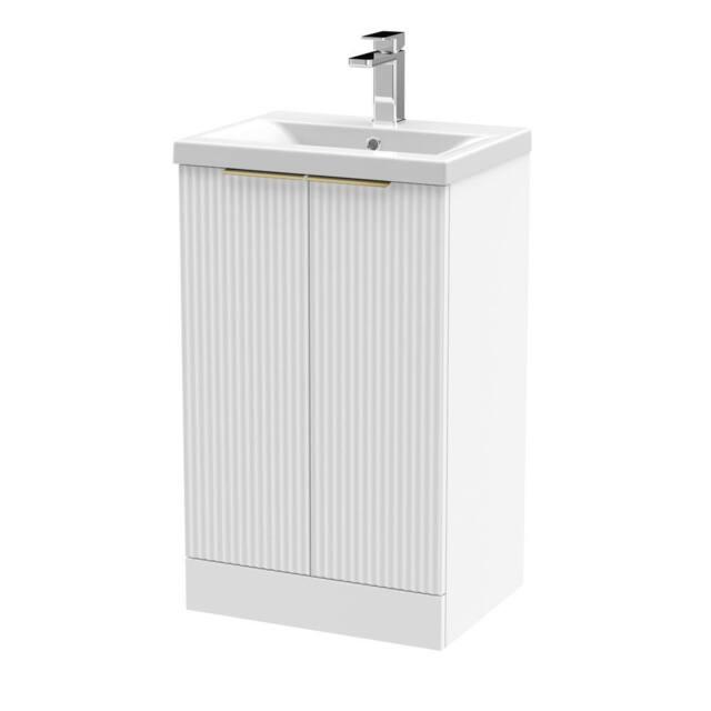 Balterley Satin White Fluted 2 Door Floor Standing Vanity Basin Unit, 500mm - image 1