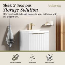 Balterley Satin White Fluted 2 Door Floor Standing Vanity Basin Unit, 500mm - thumbnail 2