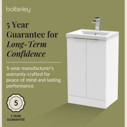 Balterley Satin White Fluted 2 Door Floor Standing Vanity Basin Unit, 500mm - thumbnail 6