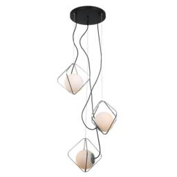Netlighting Modern Hanging Pendant Chrome Black 3 Light White Shade E27 Dimmable