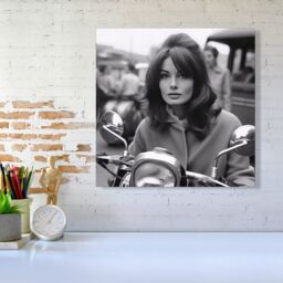 Warren Reed - Designer 1960 Out On The Bike Canvas in Black - Size: w10 inch x h10 inch - thumbnail 1