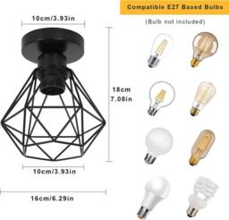 Goeco Vintage Industrial Ceiling Light, Retro Chandelier, Metal Cage Design in Black - thumbnail 6
