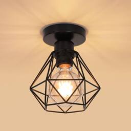 Goeco Vintage Industrial Ceiling Light, Retro Chandelier, Metal Cage Design in Black - thumbnail 1