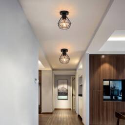 Goeco Vintage Industrial Ceiling Light, Retro Chandelier, Metal Cage Design in Black - thumbnail 5