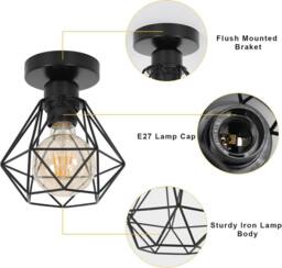 Goeco Vintage Industrial Ceiling Light, Retro Chandelier, Metal Cage Design in Black - thumbnail 7