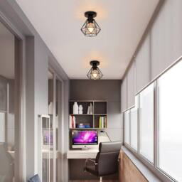 Goeco Vintage Industrial Ceiling Light, Retro Chandelier, Metal Cage Design in Black - thumbnail 3