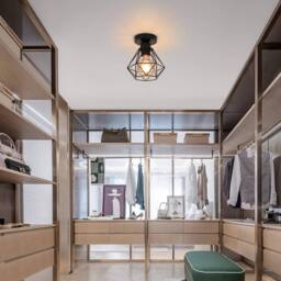 Goeco Vintage Industrial Ceiling Light, Retro Chandelier, Metal Cage Design in Black - thumbnail 2