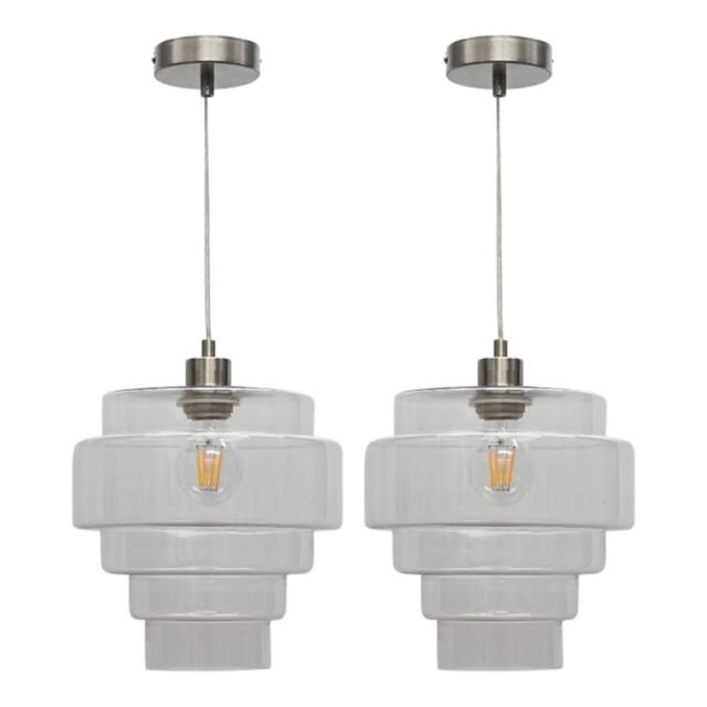 First Choice Lighting Set of 2 Benson - 5 Tier Glass & Satin Nickel Ceiling Pendant Lights in Clear - image 1
