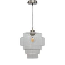 First Choice Lighting Set of 2 Benson - 5 Tier Glass & Satin Nickel Ceiling Pendant Lights in Clear - thumbnail 2