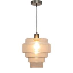 First Choice Lighting Set of 2 Benson - 5 Tier Glass & Satin Nickel Ceiling Pendant Lights in Clear - thumbnail 3