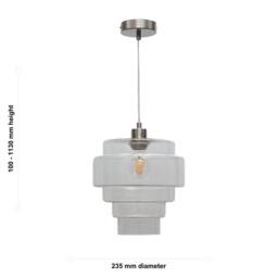 First Choice Lighting Set of 2 Benson - 5 Tier Glass & Satin Nickel Ceiling Pendant Lights in Clear - thumbnail 6