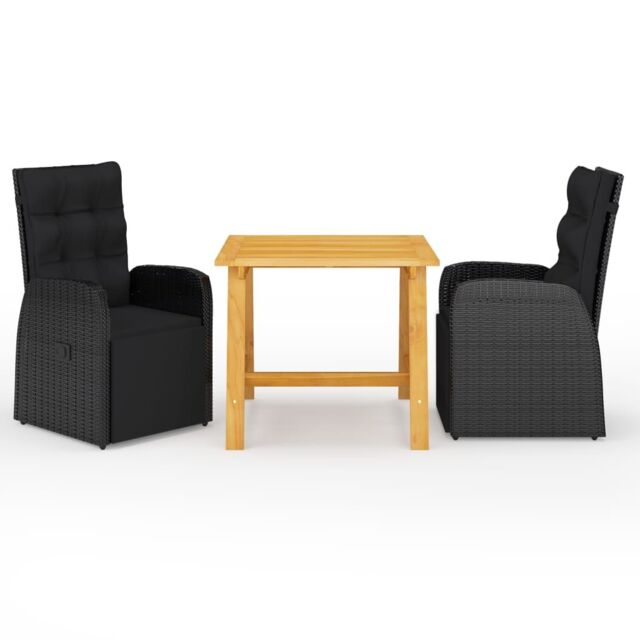 Berkfield Home 3 Piece Garden Dining Set with Cushions Black Poly Rattan - image 1